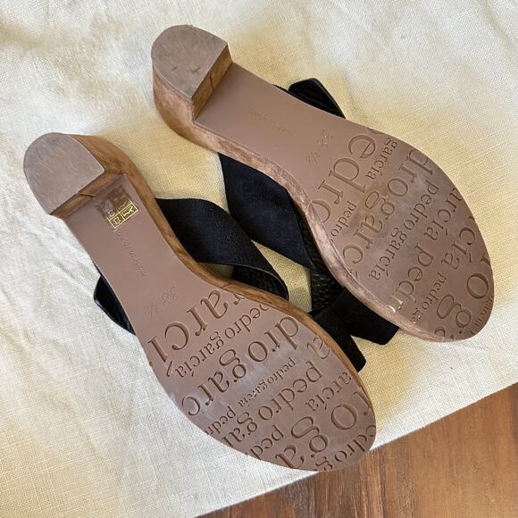 PEDRO GARCIA Sandals Black Suede Platform Slide Criss Cross - Picture 7 of 10